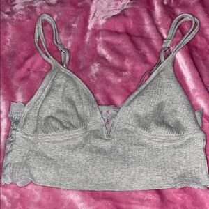 aerie Gray Ribbed Lace Trim Bralette